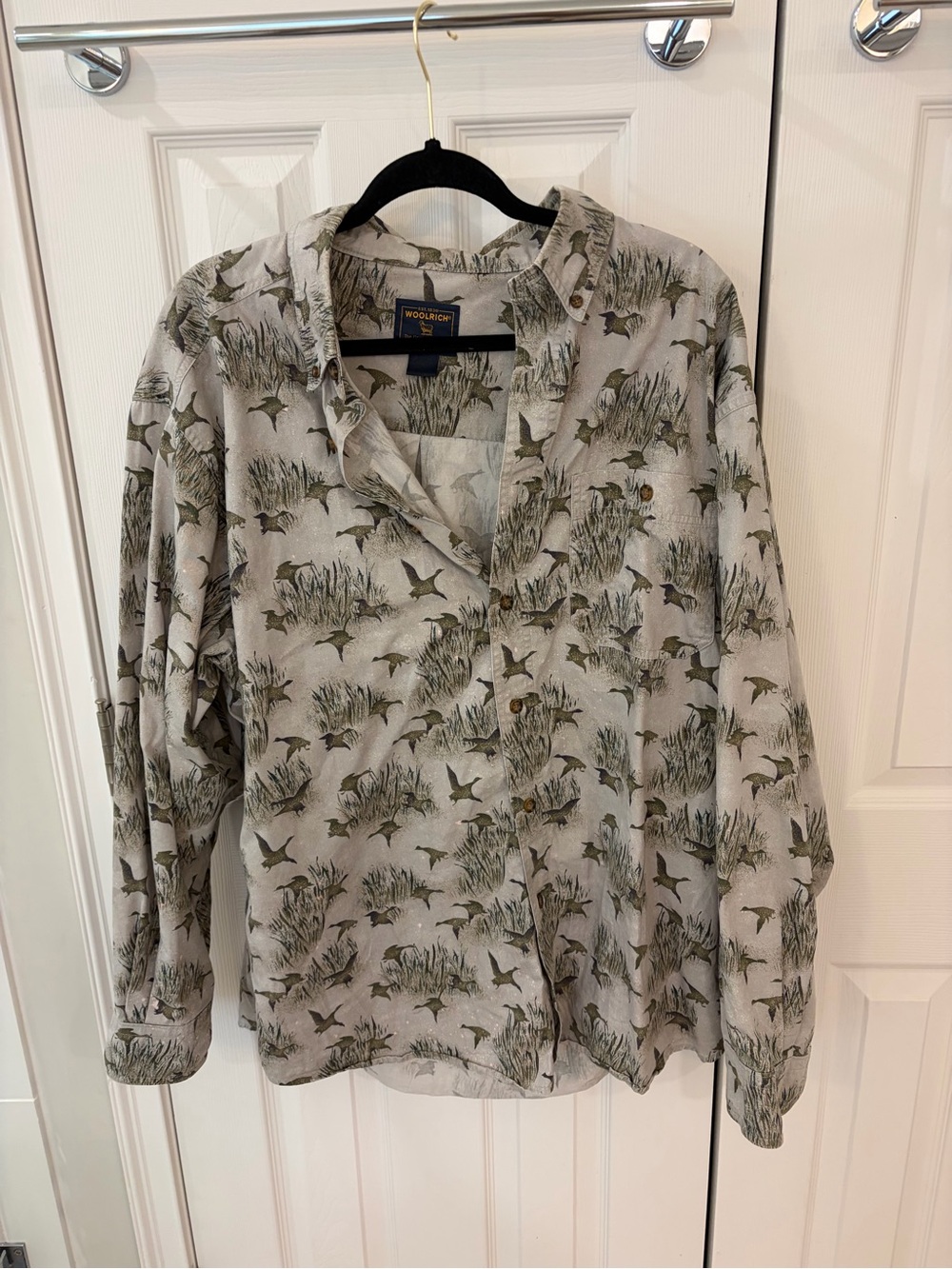 Woolrich Green and Cream Duck Print Button-Up Shirt